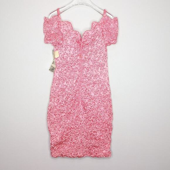 Vintage Zum Zum Pink Off The Shoulder Mini Ruched Silver Glitter Sweetheart Neck - Picture 2 of 12